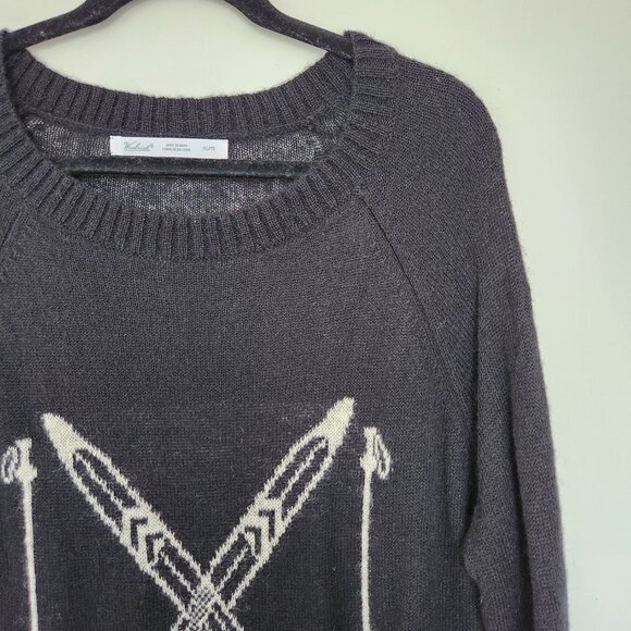 Woolrich Woman’s XL Mohair Wool Blend Black Lightweight Ski Print Crew Sweater - Picture 2 of 7